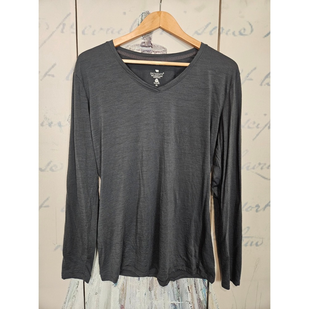 Seg'ments Merino Wool Shirt XL Charcoal Gray V-Neck Long Sleeve Baselayer Hiking